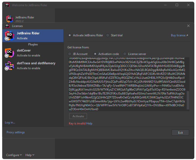 Активация JetBrains Rider