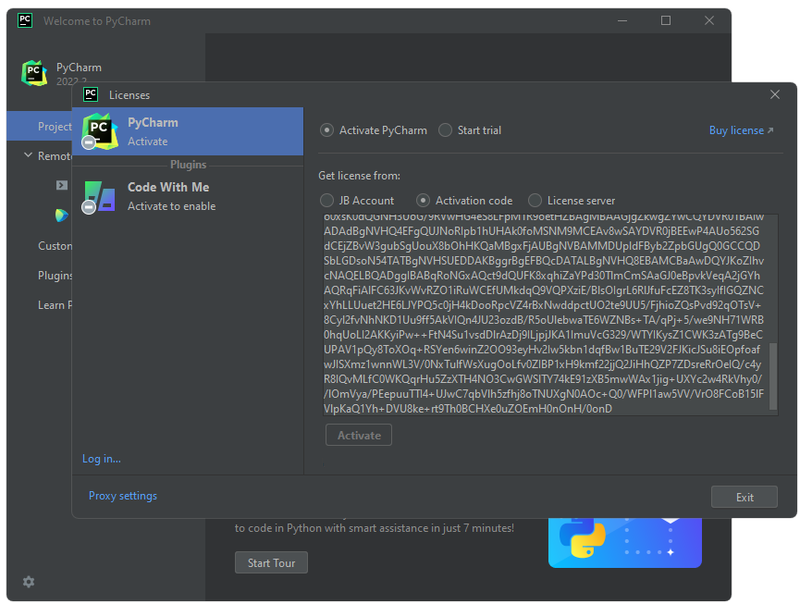 Активация PyCharm