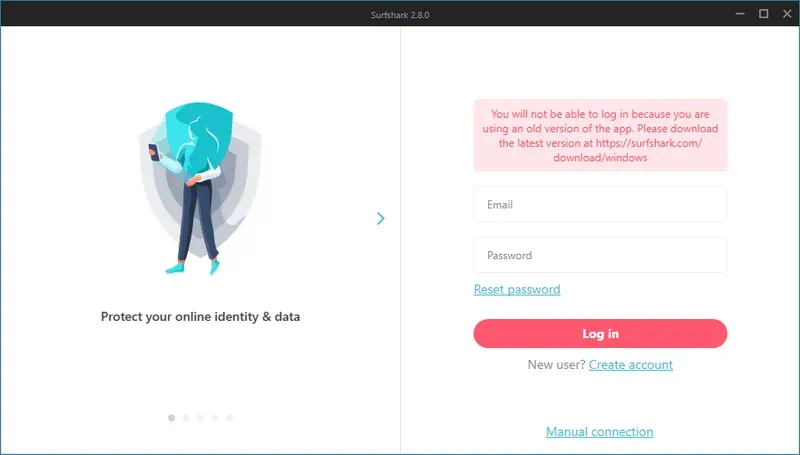 Авторизация в Surfshark VPN
