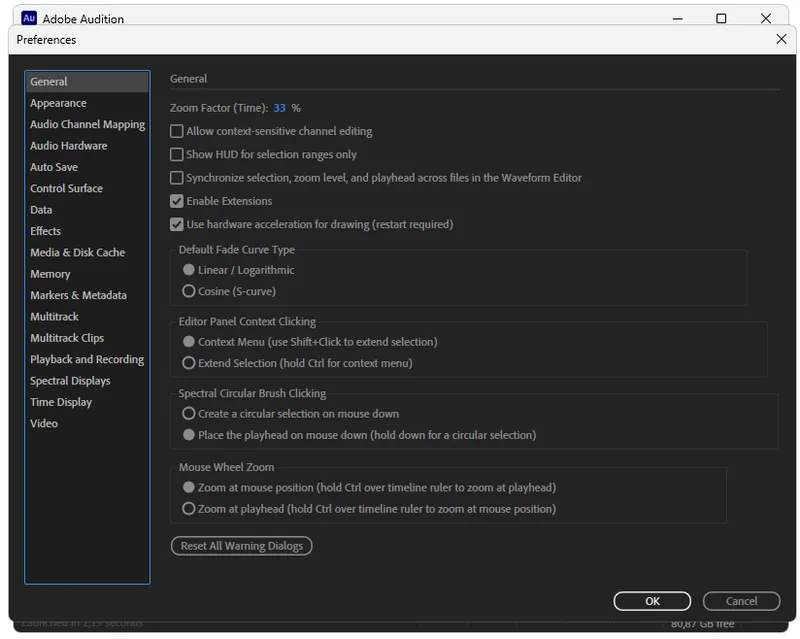 Настройки Adobe Audition