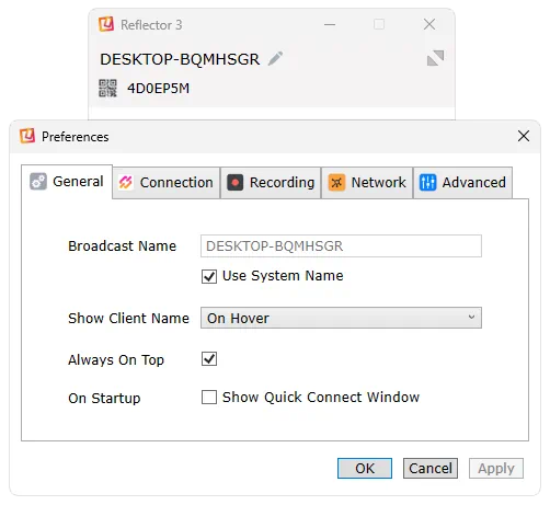 Настройки Reflector