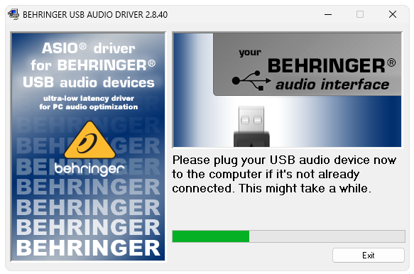 Процесс инсталляции драйвера для Behringer U-PHORIA UM2