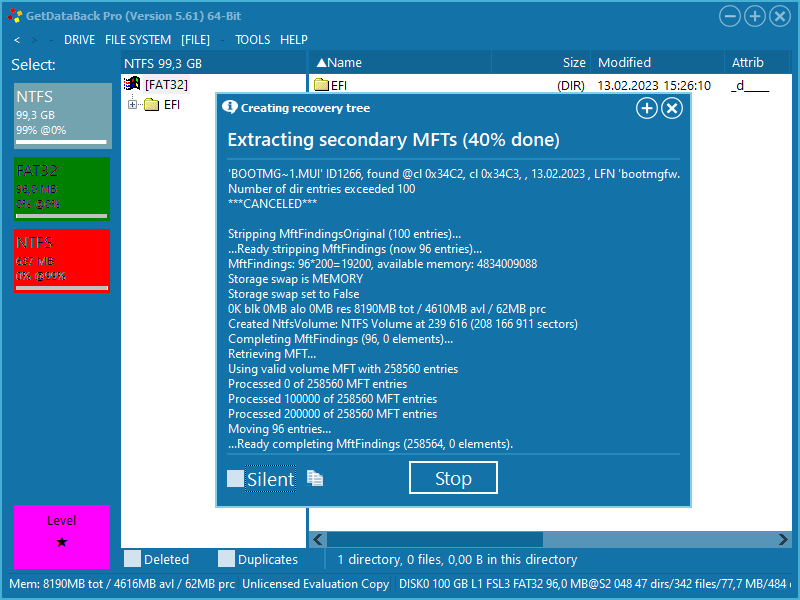 Работа с Getdataback For Ntfs