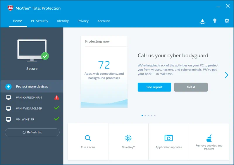 Работа с McAfee Total Protection