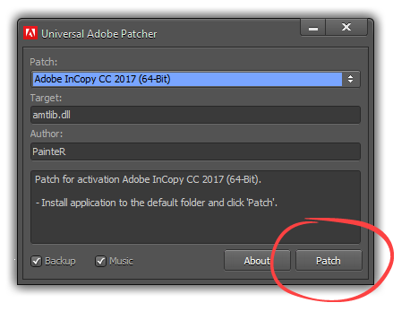 Работа с Universal Adobe Patcher
