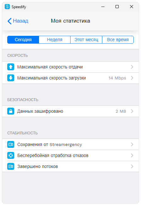Статистика в Speedify VPN