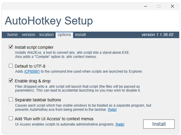 Установка AutoHotkey