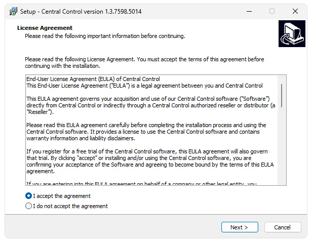Установка Central Control