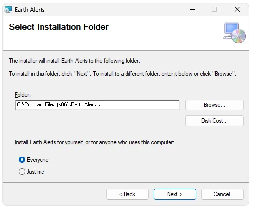 Установка Earth Alerts