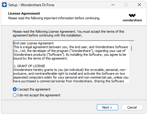Установка Wondershare Dr. Fone for Android