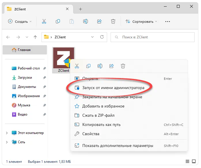 Запуск ZClient